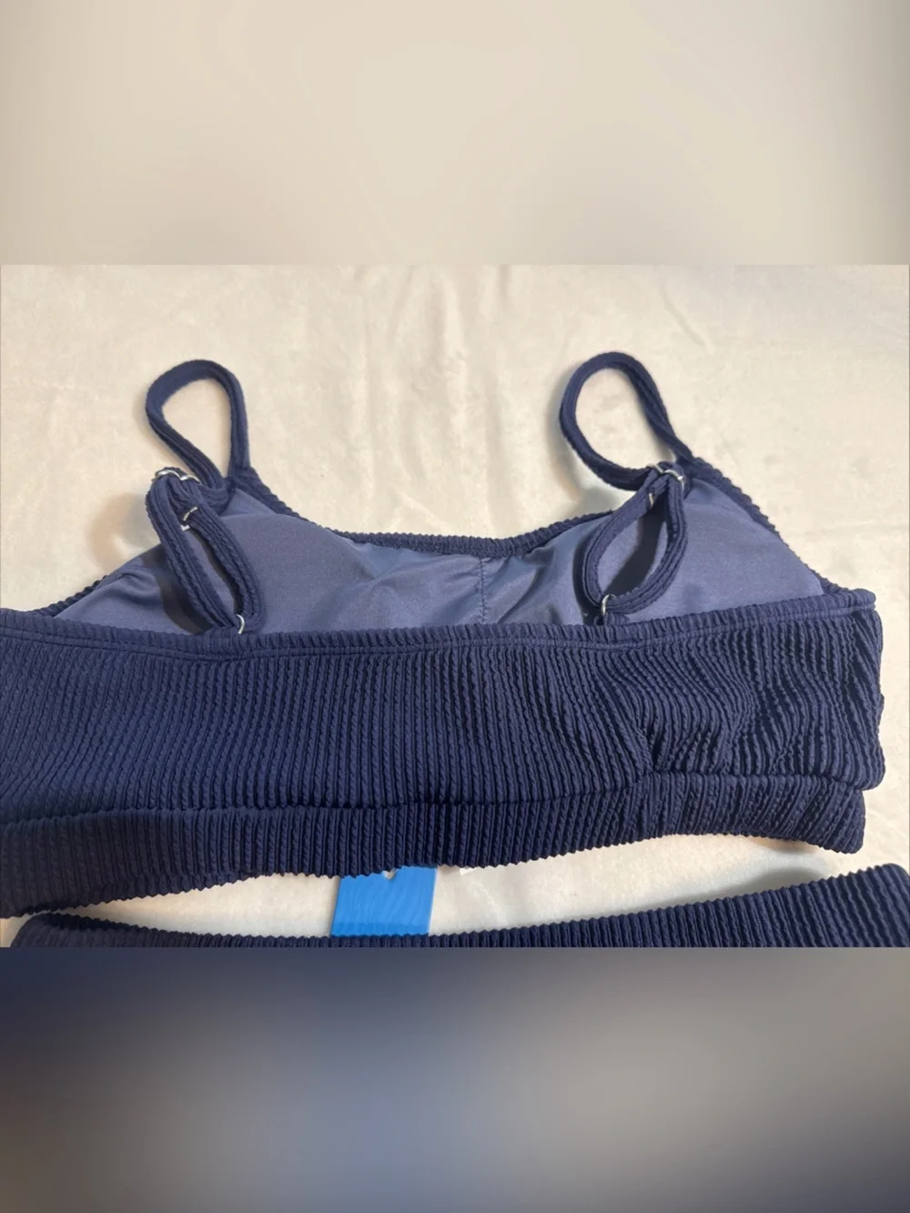 New Navy Blue CupShe Ribbed Highwaisted Bikini Set. Medium